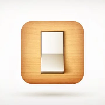 White toggle switch app icon on rounded corner wooden square Illustrazione stock