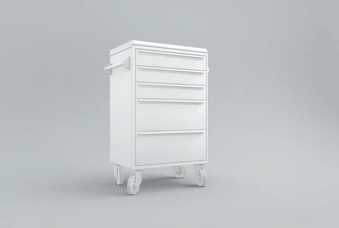 White Tool Trolley on a Gray Studio Background. 3D render. Illustrazione stock