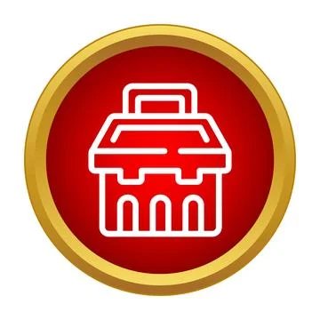 White toolbox icon on red and gold circle Stock Illustration