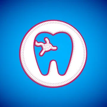 White Tooth with caries icon isolated on blue background. Tooth decay. Vector Illustrazione stock