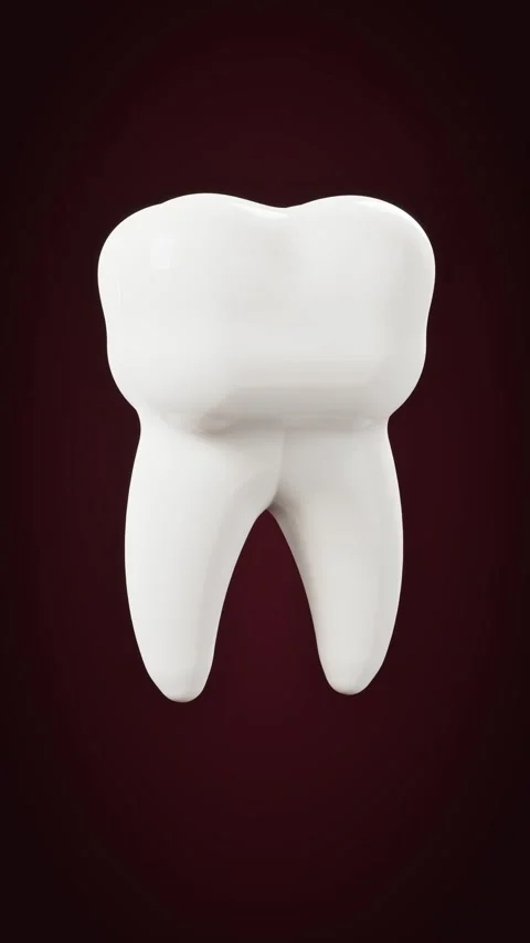White tooth on dark background. 3d rendering Stock Footage 339933760