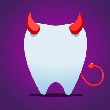 White tooth with devil horn. Isolated Vector Illustration 스톡 일러스트