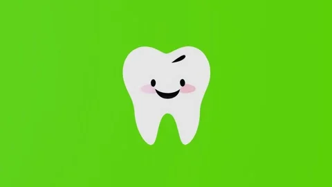 A white tooth with a face moves on a green screen Stock Footage 282366478