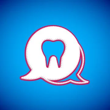 White Tooth icon isolated on blue background. Tooth symbol for dentistry clinic Illustrazione stock