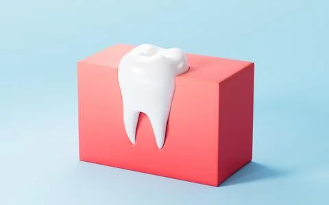 White tooth isolated on the blue background, 3d rendering. Stock Illustration