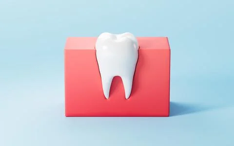 White tooth isolated on the blue background, 3d rendering. Stock Illustration