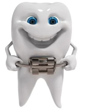 White tooth with metallic bracket smiles. 3d illustration Stock Illustration