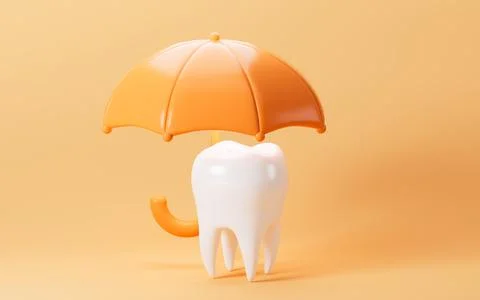 White tooth with orange umbrella. Protecting teeth and preventing tooth dec.. Stock Illustration