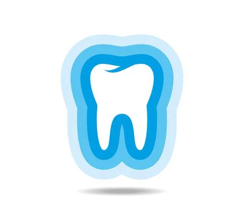 White tooth outlined with light blues shadows around Stock Illustration