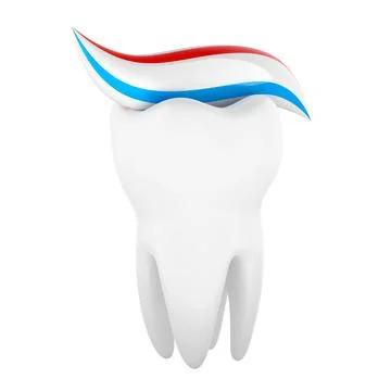 White tooth with red blue toothpaste stripe on top, oral hygiene and brushi.. Stock Illustration