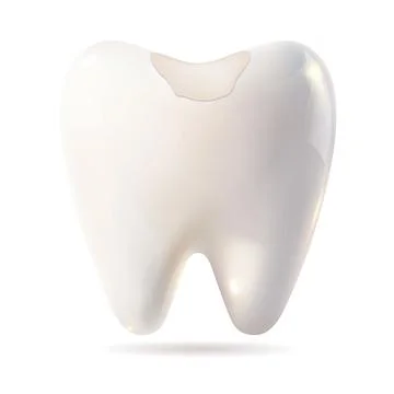 A white tooth showing a hole in its surface against a white background Stock Illustration