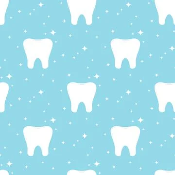 White tooth with sparkles seamless pattern. Stock Illustration