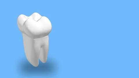 White tooth spinning on a blue background, seamless loop 3D animation. Medically Stock Illustration
