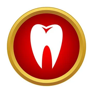 White tooth symbol inside a red circle with a golden border 스톡 일러스트