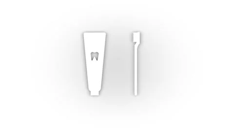 White toothbrush and toothpaste icon with shadow isolated on white background. 스톡 동영상 203530818