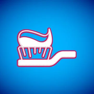 White Toothbrush with toothpaste icon isolated on blue background. Vector Stock Illustration