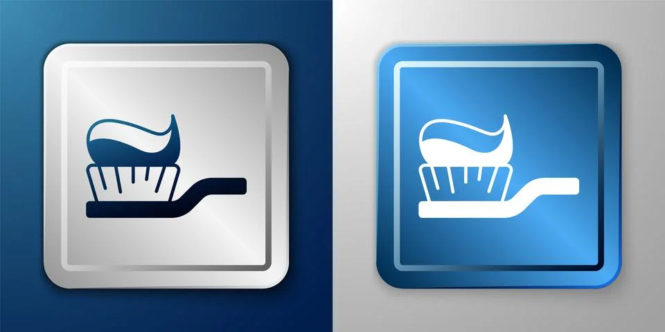 White Toothbrush with toothpaste icon isolated on blue and grey background Illustrazione stock