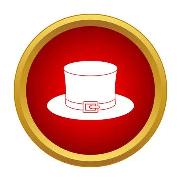 White top hat icon with buckle on red circle Stock Illustration