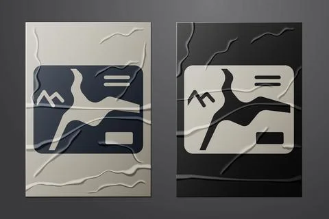 White Topographic map with route and coordinates icon isolated on crumpled pa Stock Illustration