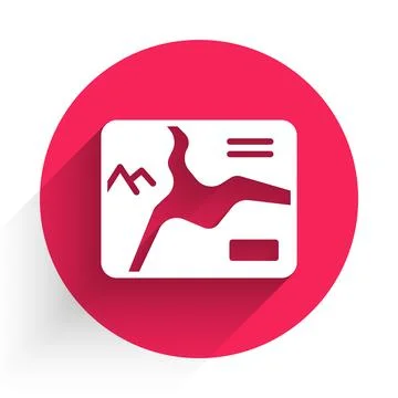 White Topographic map with route and coordinates icon isolated with long shadow Illustrazione stock