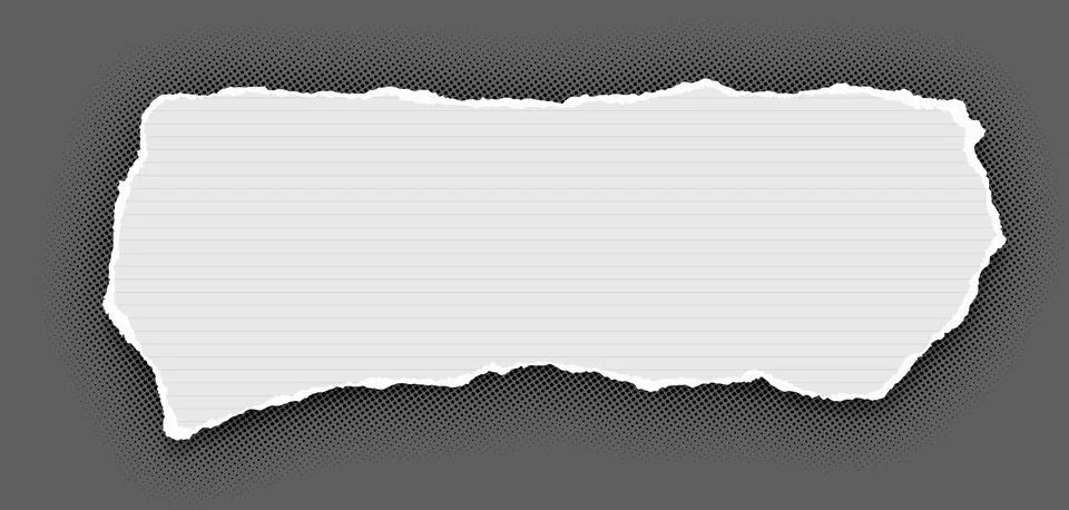 White torn lined paper for notes is on dark gray background with halftone. Stock Illustration