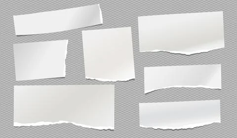 White torn note, notebook paper stripes are on grey background for text Stock Illustration