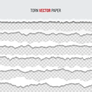 White torn paper edge template. Ripped horizontal strips with shadows. Border Иллюстрация