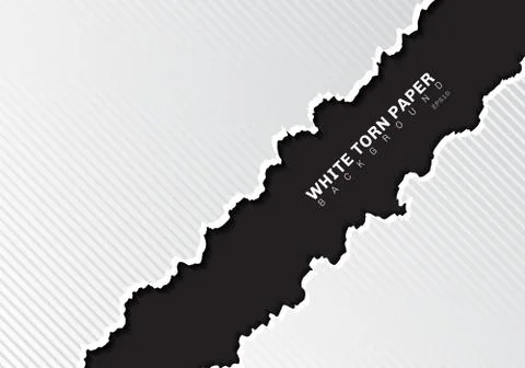 White torn paper edges with shadow and pattern diagonal lines texture on blac Illustrazione stock