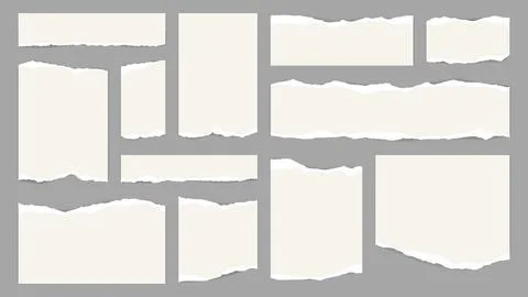 White torn paper notes with ripped edges, scraps Stock Illustration