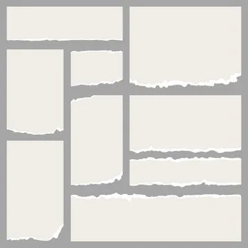 White torn paper notes with ripped edges and corners, vector page scraps. Tor Illustrazione stock