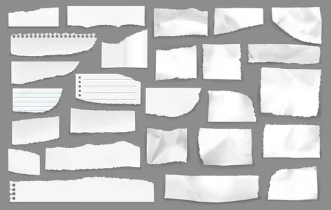 White torn paper rip pieces, vector scrap set Illustrazione stock