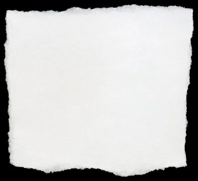 White torn square of paper isolated on a black background. Fotos Stock