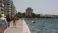 White tower and people on the waterfront in Thessaloniki, Greece HD Footage