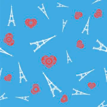 White Tower and Red Heart Seamless Pattern Stock Illustration