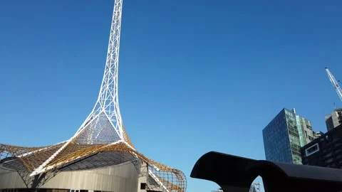 White tower structure outside the Hamer Hall Arts Centre Stock Footage 142986081