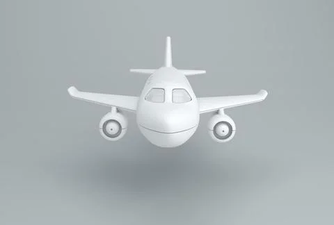 White Toy Plane on a Gray Studio Background. Front View. 3D render. Stock Illustration