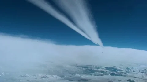 White traces of the planes in the sky Video stock 71375977