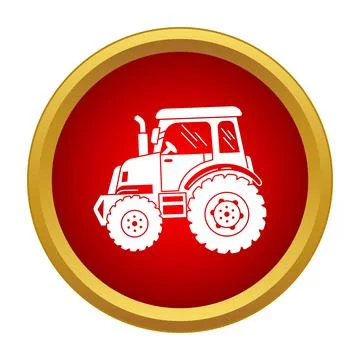 White tractor icon on round red button Illustrazione stock