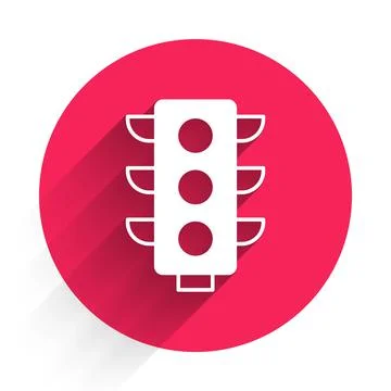 White Traffic light icon isolated with long shadow. Red circle button. Vector Stock Illustration