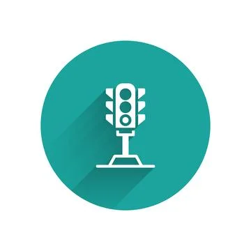 White Traffic light icon isolated with long shadow background. Green circle Stock Illustration