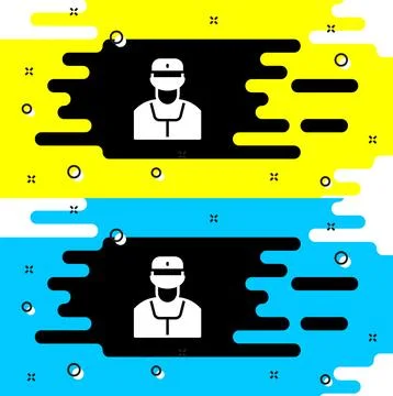 White Train conductor icon isolated on black background. Vector Stock Illustration