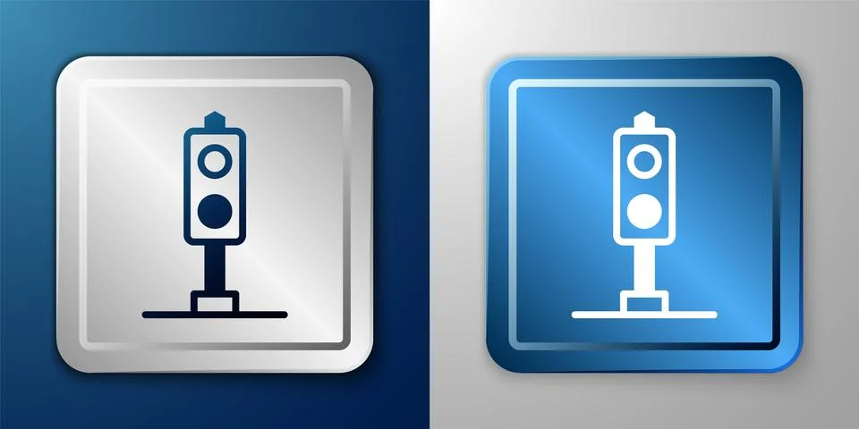 White Train traffic light icon isolated on blue and grey background. Traffic Illustrazione stock