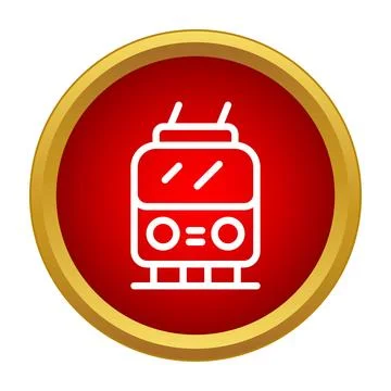 White tram icon on a red button Stock Illustration