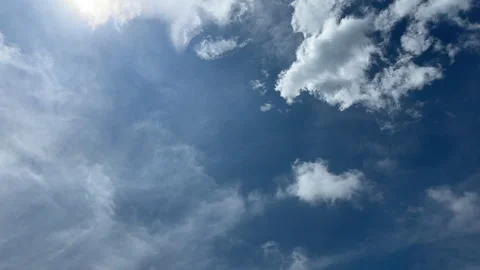 White tranquil clouds moving across a blue sky Stock Footage 313883982