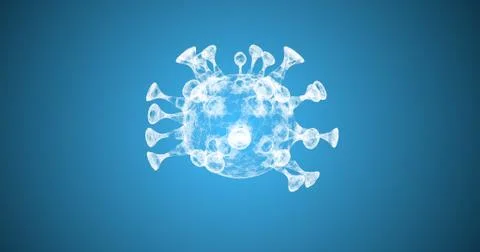 A white transparent bacteria with long appendages over blue background. Ilustração Stock