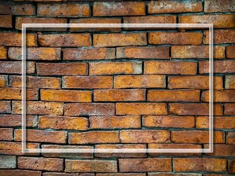 White transparent rectangle square frame on old red brick wall background w.. Stock Photos