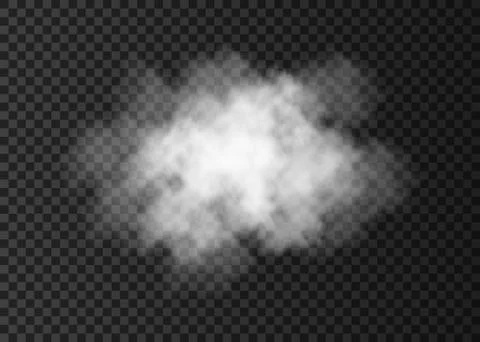 White transparent  smoke cloud  isolated on dark  background. Stock Illustration