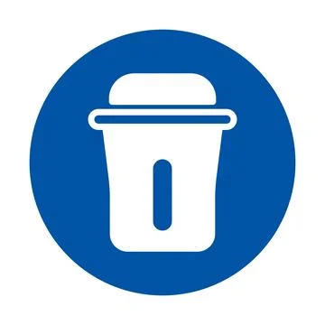 White Trash Bin Icon on Blue Circle Background for Waste Management Design Stock Illustration