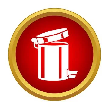 White trash bin icon on red background Stock Illustration
