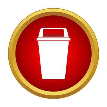 White trash can icon in red circle Stock Illustration